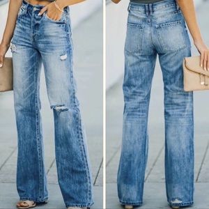KanCan Light Blue Distressed High-Rise Wide Leg Jeans
